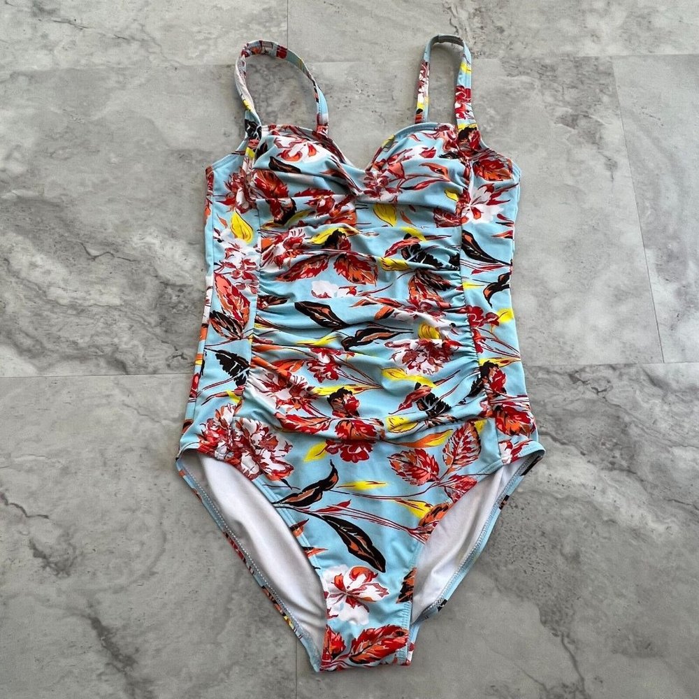 Ekouaer One Piece Floral Blue‎ Swimsuit Size Medium M